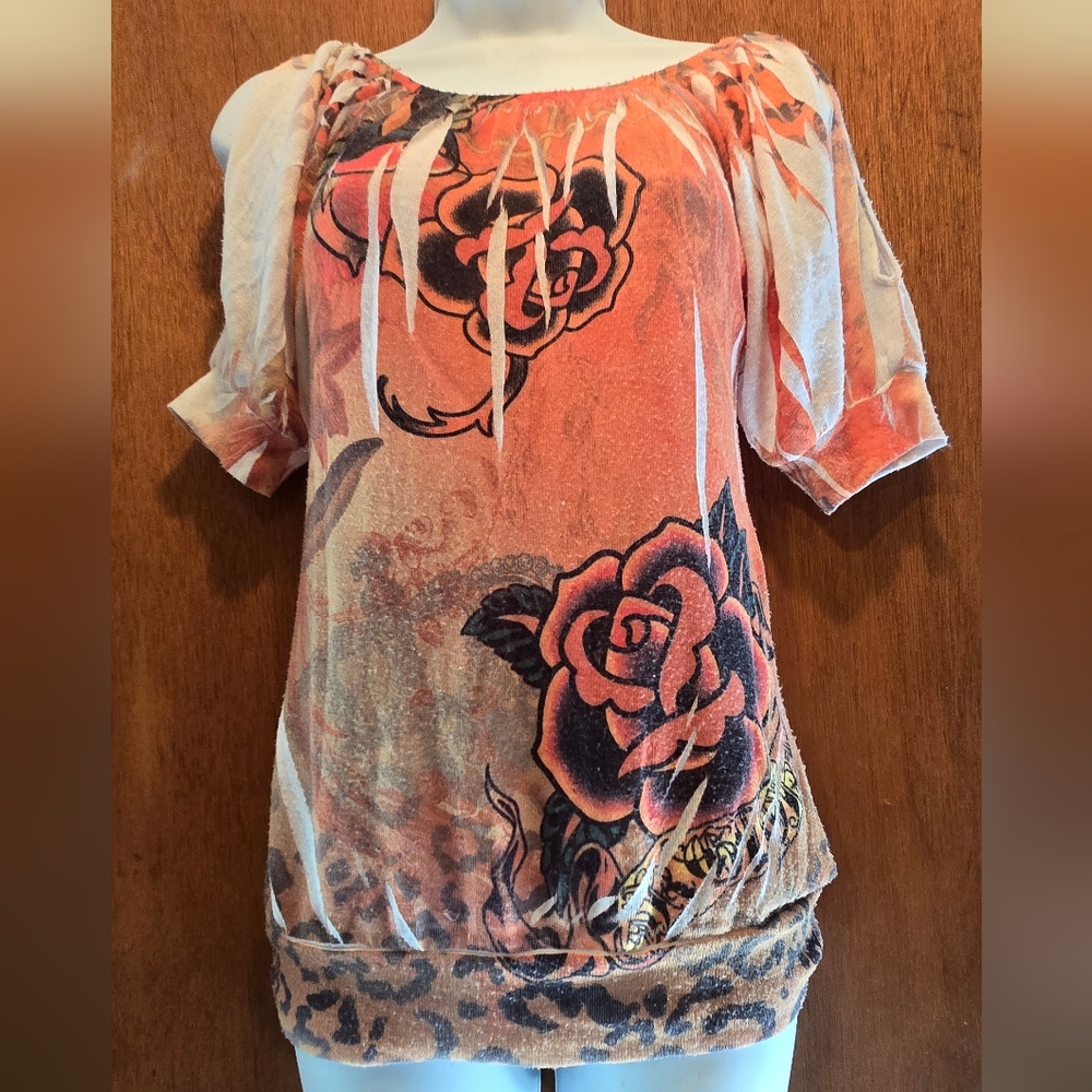 Charlotte Russe Rose Tattoo Flash Knit Lightweight Top SzM - Picture 1 of 8